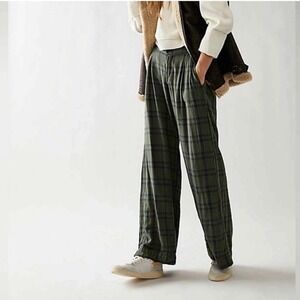 Free People x CP Shades Green Plaid Trousers Wide Leg Pants Medium